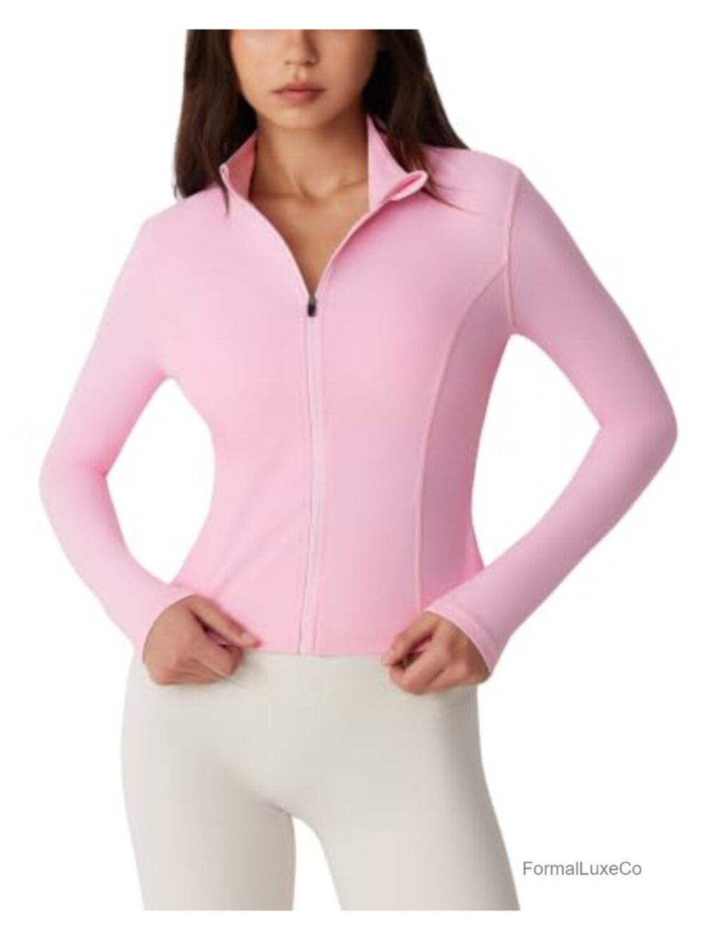 Full Zip Cropped Athletic Workout Jacket Slim Fit Nylon Spandex Yoga Running